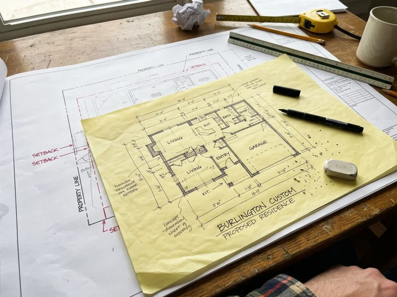 Concept floor plan sketched over the site plan with setback lines