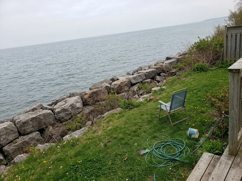 Lake Ontario shoreline below a lakefront Burlington lot