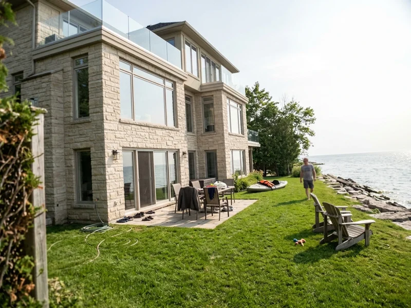 Luxury limestone and glass custom home on the Lake Ontario waterfront in Downtown Burlington