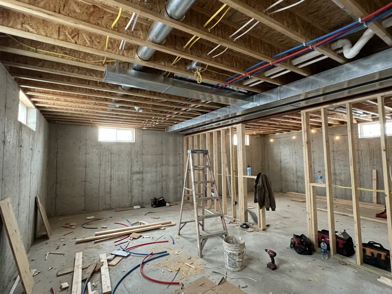 Mechanical rough-in stage of a design-build home