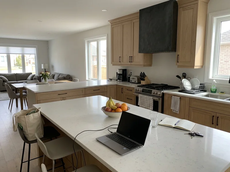 White oak and steel kitchen in an Oakville modern home