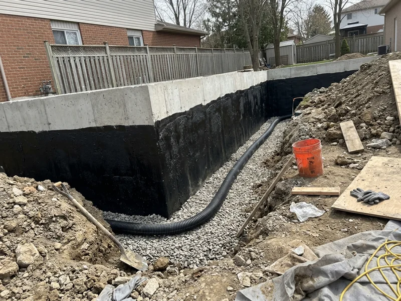 Waterproofed foundation walls on a Burlington infill build