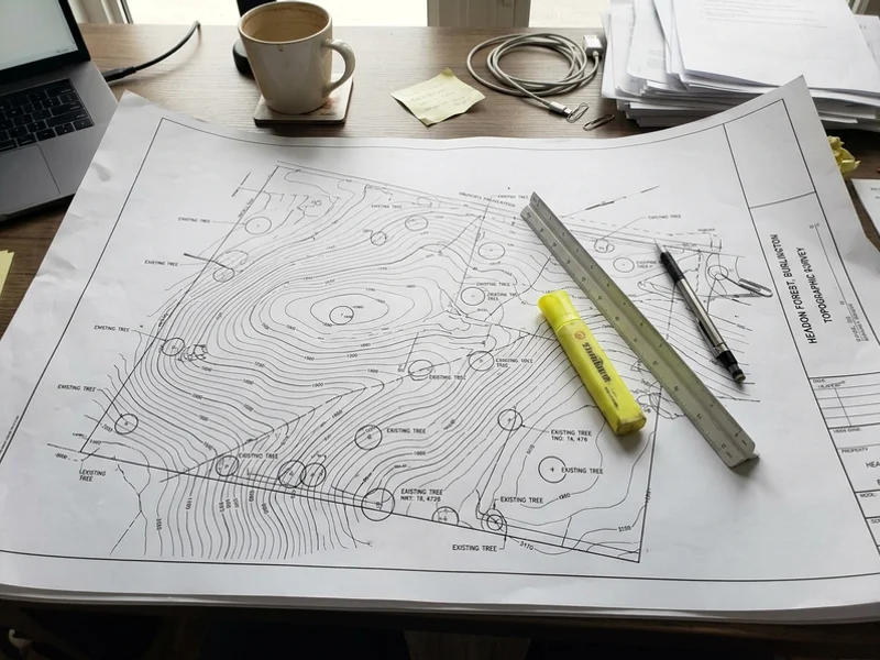 Topographic survey with contours and tree locations