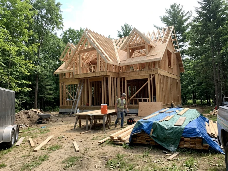 Framing and roof trusses on a design-build custom home