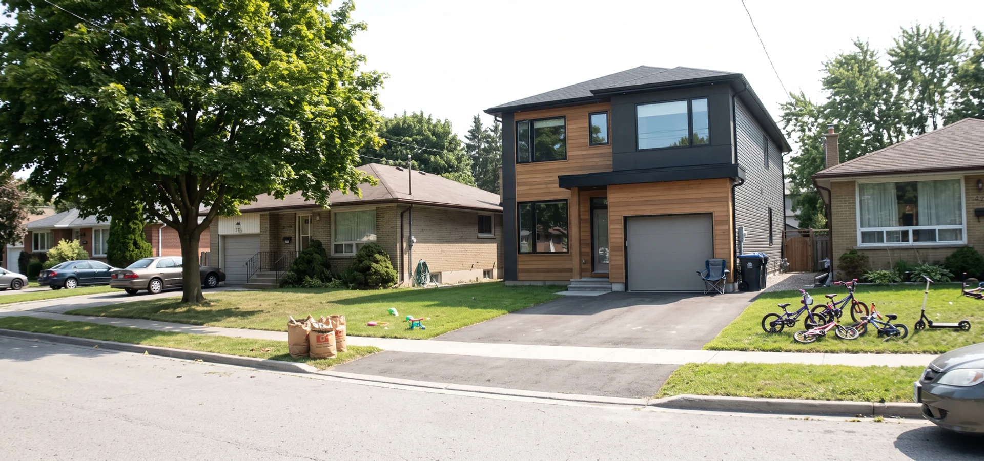 New infill custom home between 1960s bungalows on a Palmer street