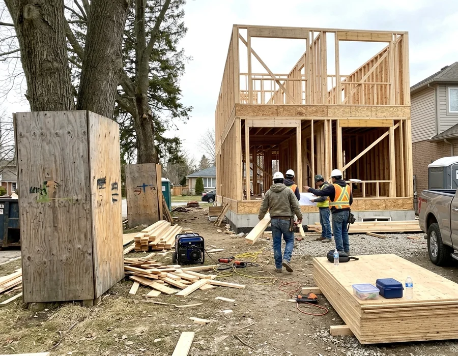 Custom home construction underway in a Burlington neighbourhood like Millcroft